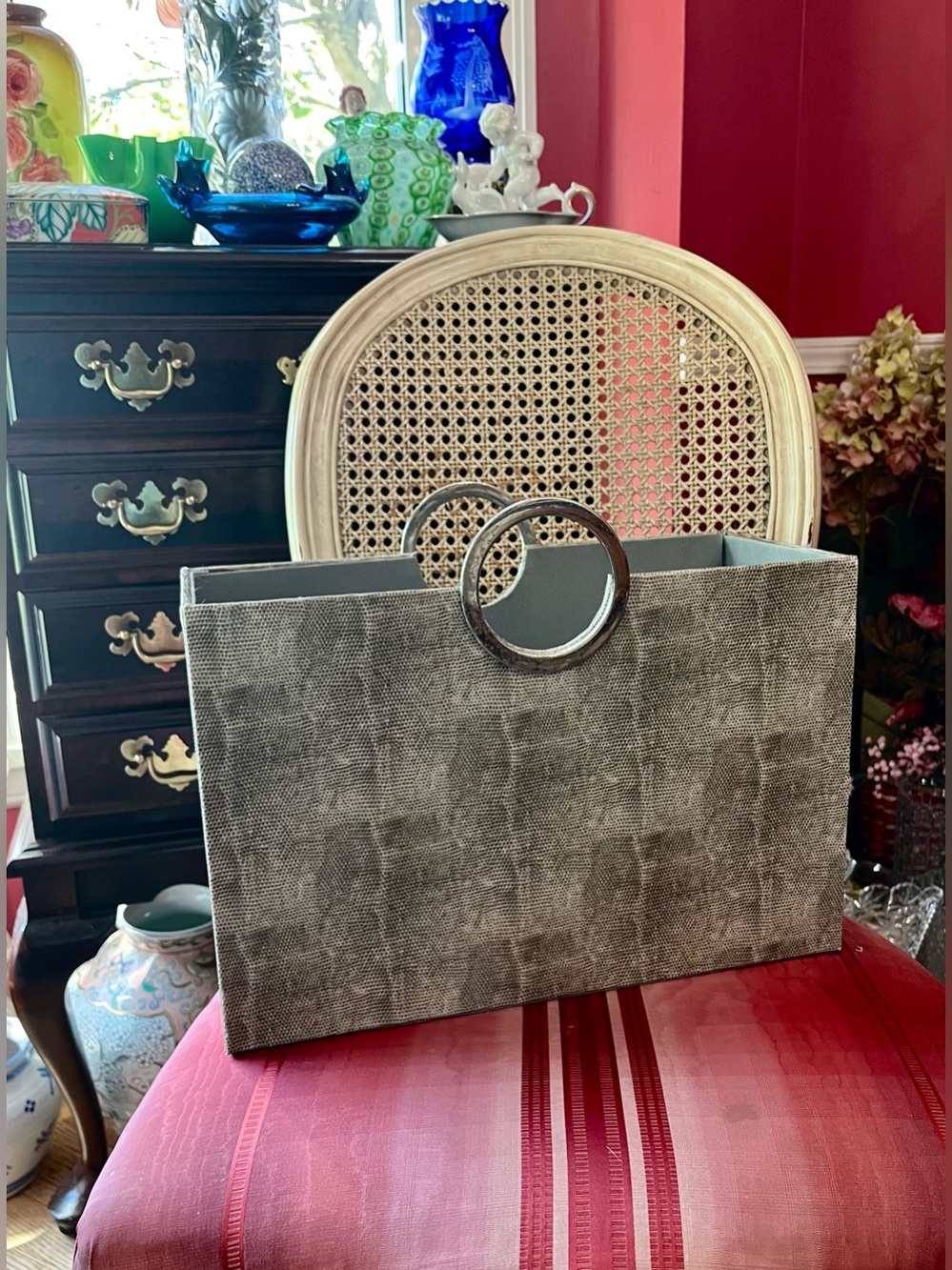 Chic Faux-Snakeskin Decorative Storage Basket/Magazine Holder 10”x15.5”x7”